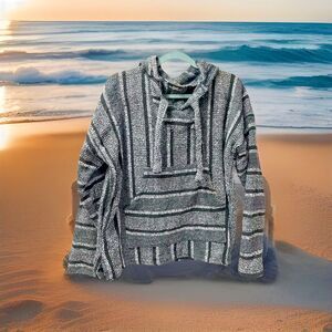 Y2k Oland Outdoors‎ Baja Mexico Hippie Hooded Poncho with Pocket -Size Large??